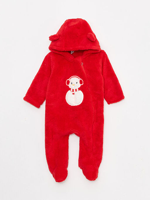 Kap??onlu Uzun Kollu Nak?? Detayl? Pel?? K?z Bebek Tulum