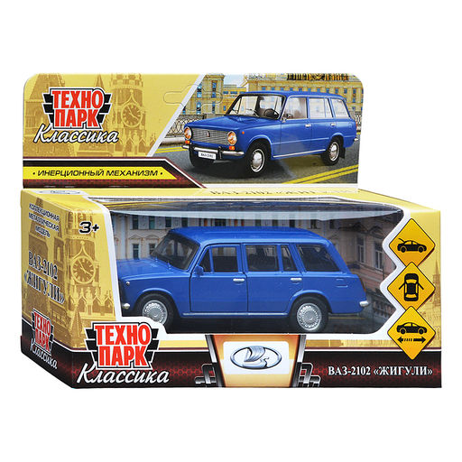 Машина металл ВАЗ-2102 12 см, (двери, багаж, синий) инерц., в коробке