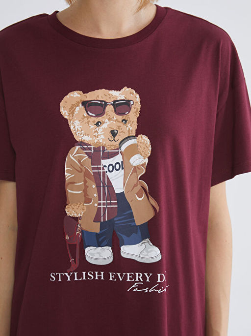 Bisiklet Yaka Ay? Teddy Bask?l? Kad?n Gecelik