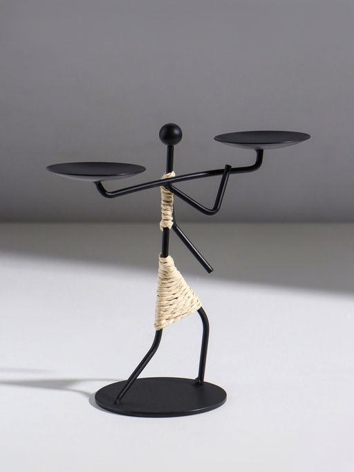 Подсвечник на 2 свечи «Абориген с коромыслом», металл, d=6 см, 17×8×17 см