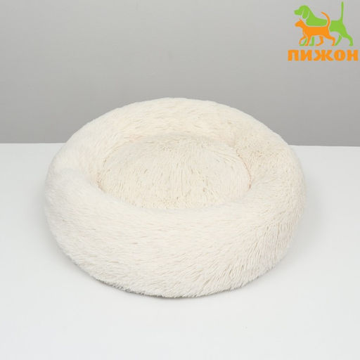 Лежанка для собак и кошек, длинный мех, 80 х 80 х 25 см, молочная - Пижон фото 8