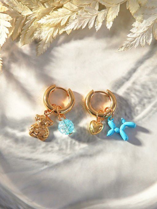 Серьги со съёмным элементом «Трансформер» мишка, цвет голубой в золоте