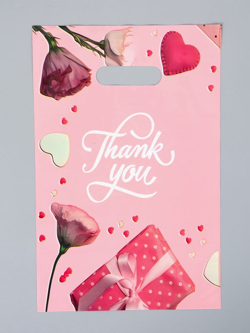 Цена за 50 шт. Пакет полиэтиленовый с вырубной ручкой "Цветы" в розовом 20 х 30 см 60 мкм