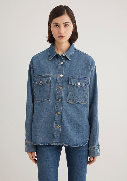 Bekka Classic Denim Indigo Mavisi Jean Gomlek фото 4