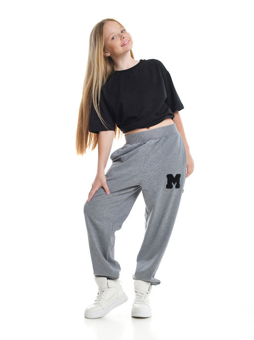 Брюки спортивные с эмблемой 22-7611 светло-серый меланж - Mini maxi фото 18