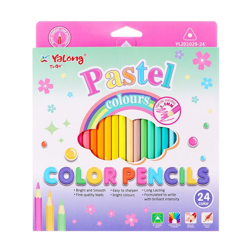 Карандаши 24 цвета, в картонной коробке, шестигранные, деревянные, Пастель, МИКС