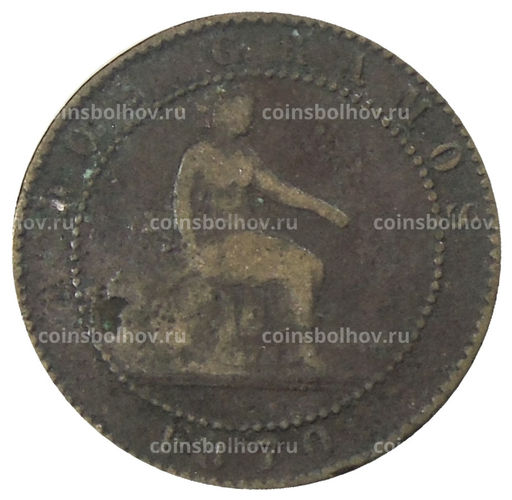 Монета 2 сентимо 1870 года Испания