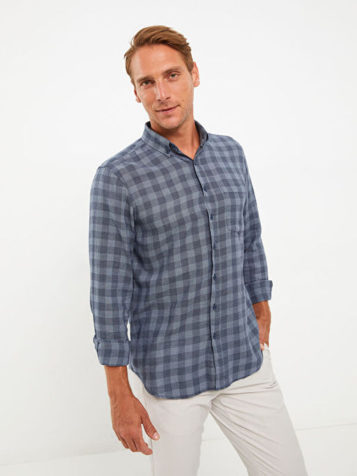 Regular Fit Uzun Kollu Ekose Gabardin Erkek G?mlek