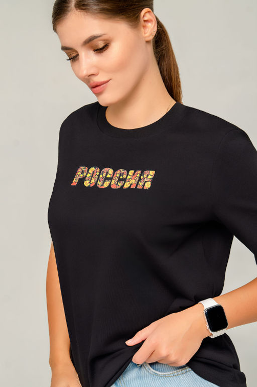 Арт. 31141 Футболка женская Россия 44-50 (4 шт) Цвет:черный - Калинка фото 5