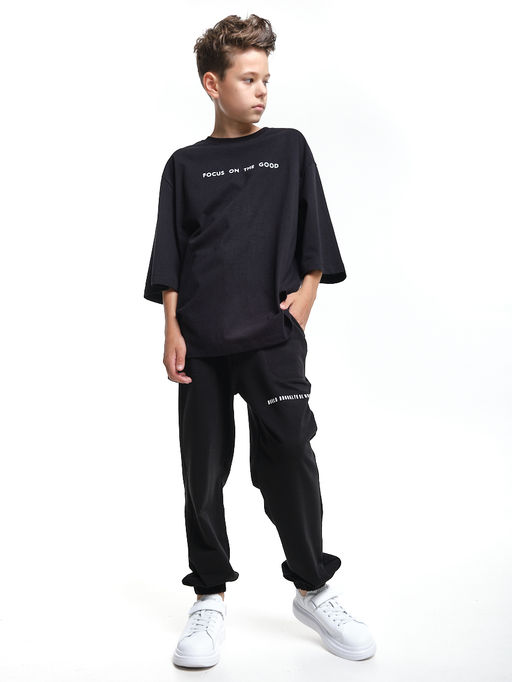 Футболка черная подростковая оверсайз PW22-7452 черный - Mini maxi фото 13