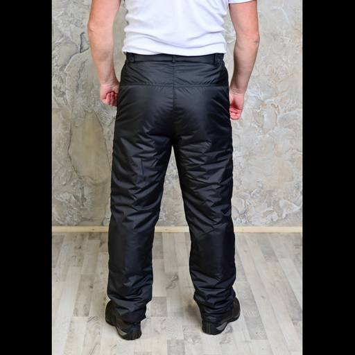 Утепленные синтепоном мужские брюки на поясе- молния, цвет- черный