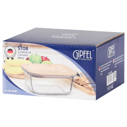 51961 GIPFEL Контейнер стеклянный STOR 310мл/11х11х5,5см, квадратный с крышкой. Материал: боросиликатное стекло, бамбук, силикон - Werner фото 5