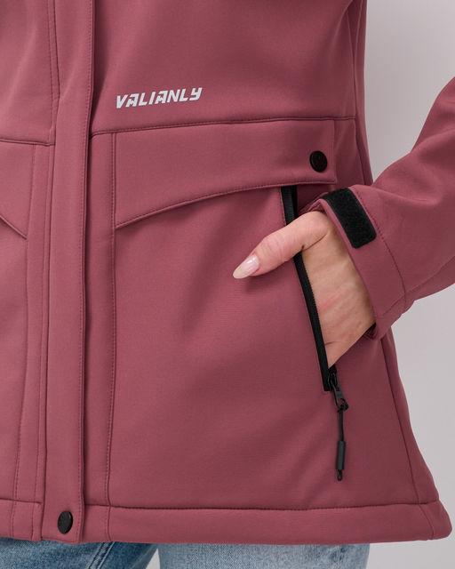 Ветровка спортивная женская с капюшоном softshell малинового цвета 9566M - Mtforce фото 26