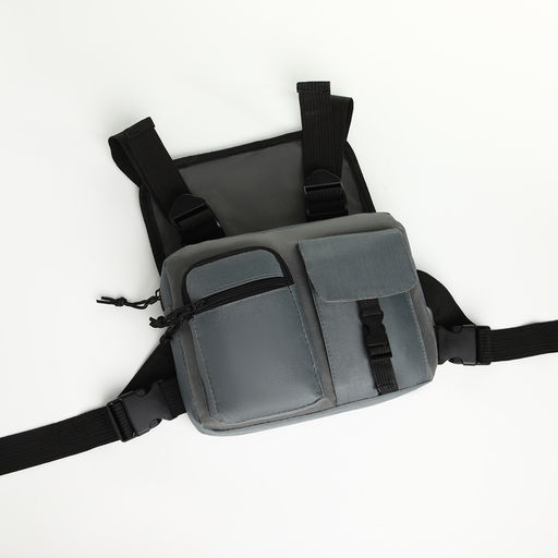 Сумка нагрудная на молнии, 2 наружных кармана, 21×3.5×16 см, серая