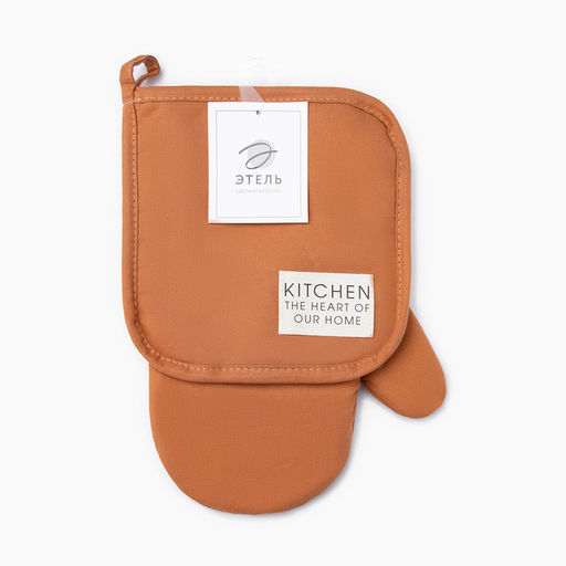 Набор кухонный Этель Kitchen, цвет оранжевый, варежка-прихватка 18×29 см, прихватка 19×19 см