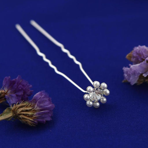 Цена за 9 шт. Шпилька для волос «Жемчужная ромашка», серебро