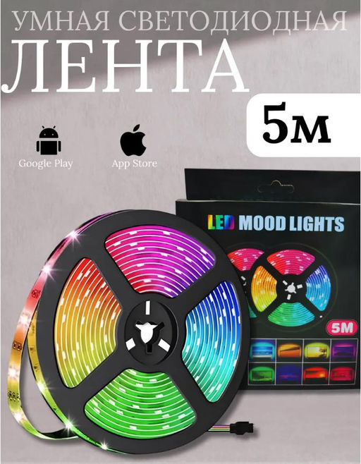 Умная светодиодная лента 5 метров с пультом RGB LED
