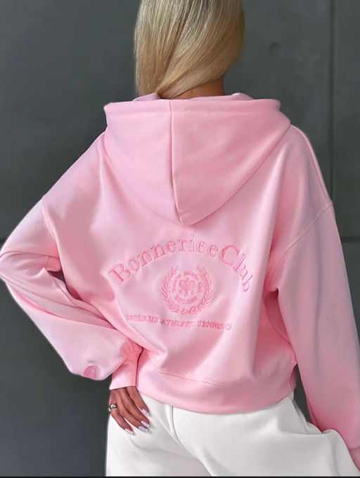 K12907 Толстовка на молнии с капюшоном OVER SIZE (хлопок) РОЗОВЫЙ