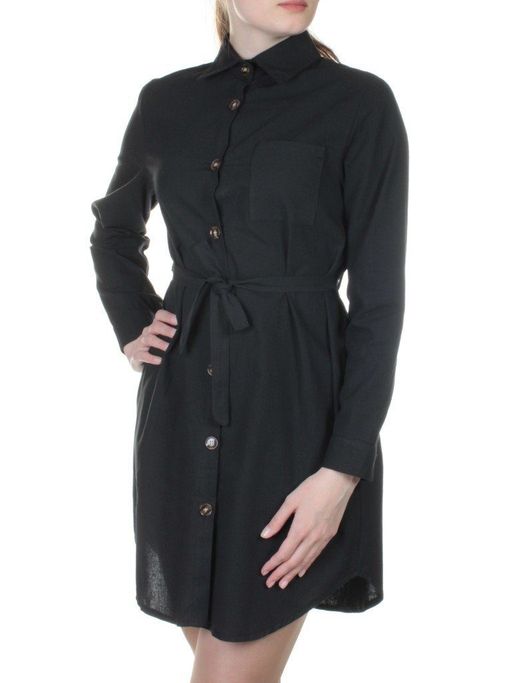 803 BLACK Платье хлопковое с воротником Fashion