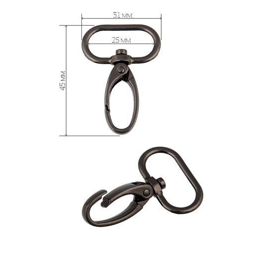 Карабин металл TBY-AX10.3-25 45х31мм (внутр. 25мм) цв. черный никель уп. 10шт