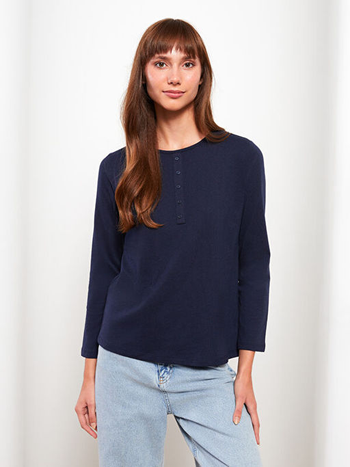 Bisiklet Yaka D?z Uzun Kollu Kad?n Ti??rt