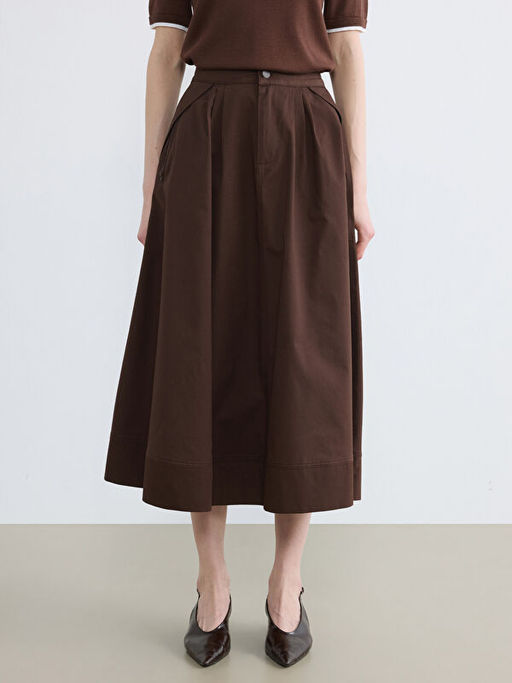 Y?ksek Bel B?zg?l? Poplin Klo? Etek