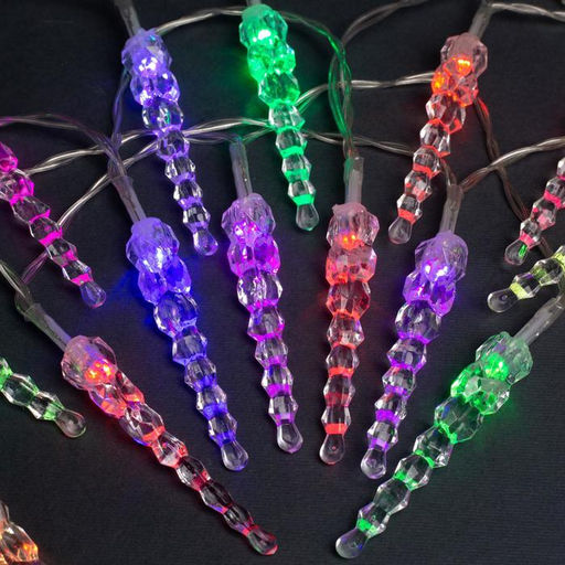 Гирлянда Нить 3 м с насадками Сосульки 7.5 см, IP20, прозрачная нить, 20 LED, батарейки AAх3 (нет в комплекте), свечение мульти