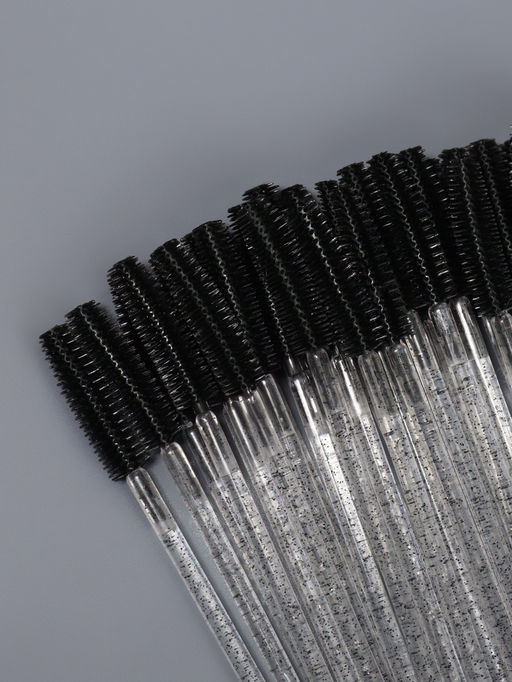 Щёточки для бровей и ресниц, силиконовые, набор - 50 шт., 10.5 см, чёрная, прозрачная