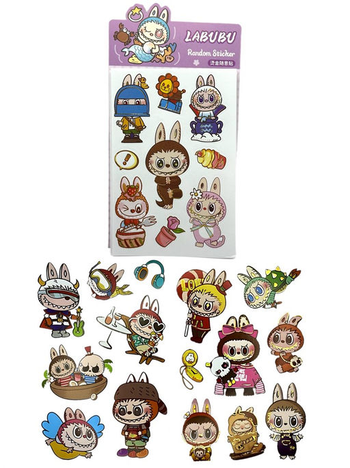 Цена за 10 шт. Наклейки на 2-х листах 15шт. "Лабубу" (Q/YXSA01 / lg-56) фольгированные, синяя подложка