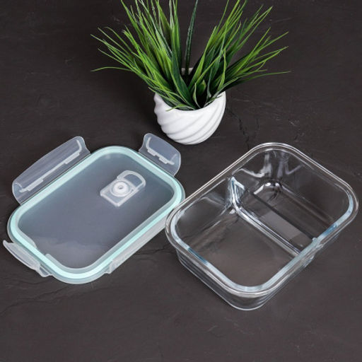 Контейнер прямоугольный с разделителем 640 мл, крышка с клапаном, стекло / R-640/2TQ /уп 36/ - Галеонтрейд фото 2