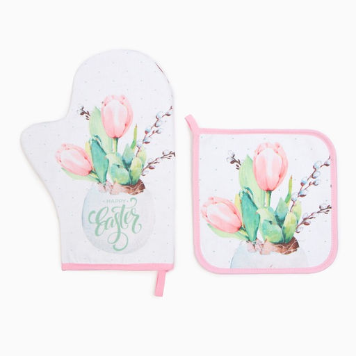 Набор кух. Этель Тюльпаны варежка-прихватка 20х28см, прихватка 19х19см,100% хл  фото 2