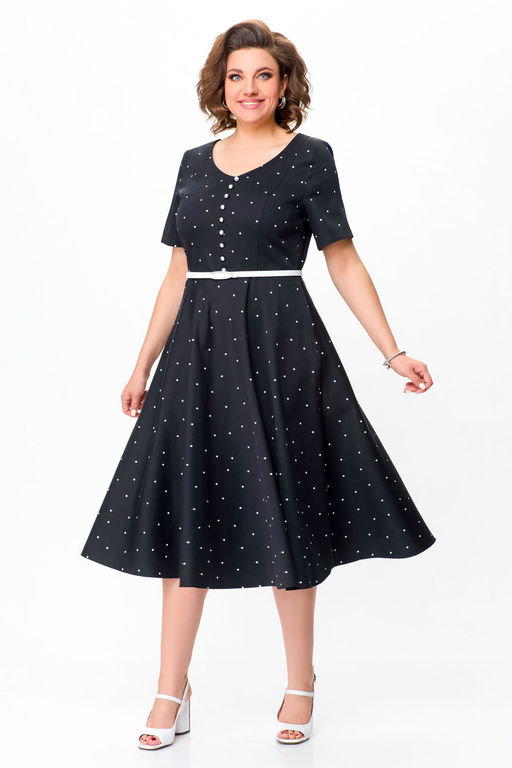 Платье Swallow 719.1 черный+белый горох