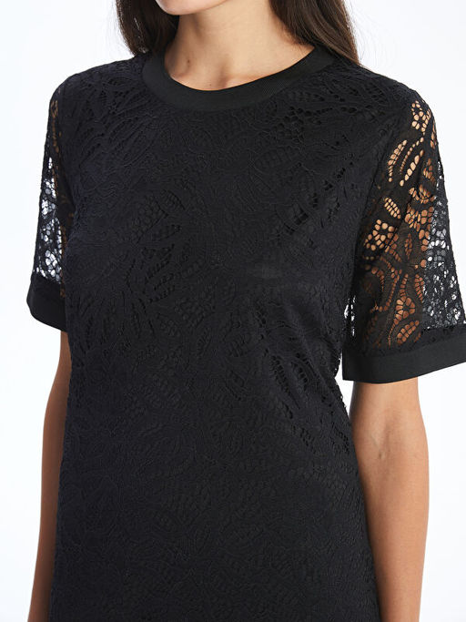 Bisiklet Yaka Dantelli Elbise