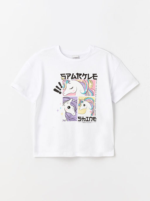 Bisiklet Yaka Bask?l? K?sa Kollu K?z ?ocuk Ti??rt