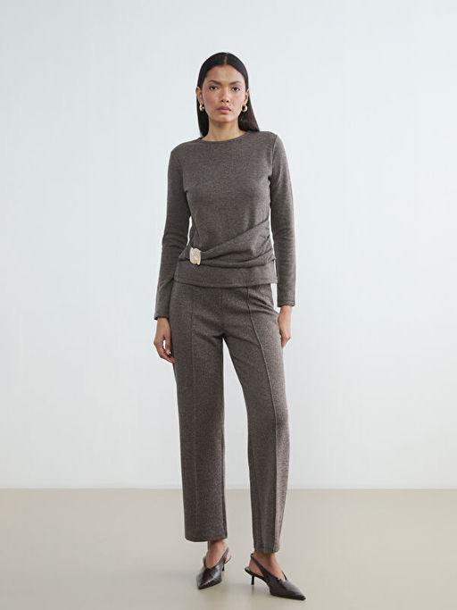 Loose Fit Desenli Kad?n Pileli Pantolon