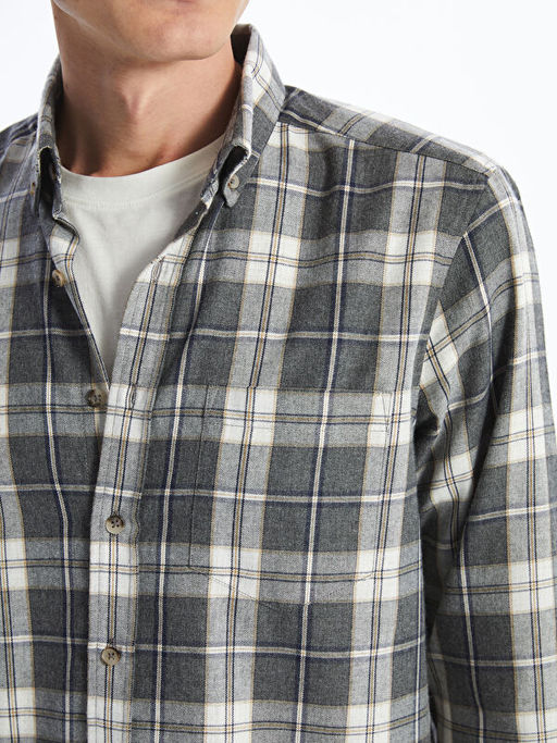 Regular Fit Uzun Kollu Ekose Gabardin Erkek G?mlek