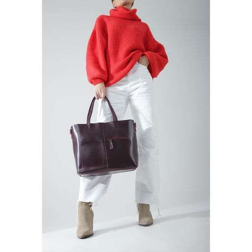 Сумка-тоут на молнии, 3 наружных кармана, длинный ремень, цвет бордовый - Simaland фото 4