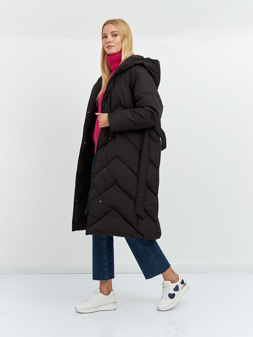 Пуховик женский черный длины миди - Glenfield фото 2