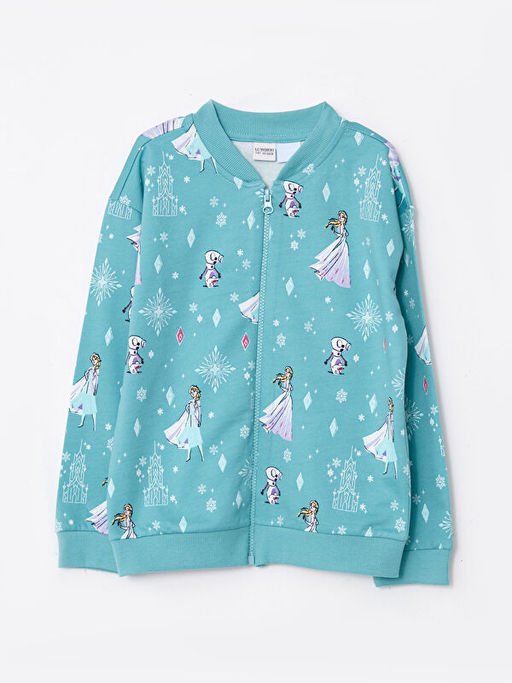 Kolej Yaka Elsa Bask?l? Uzun Kollu K?z ?ocuk Fermuarl? Sweatshirt