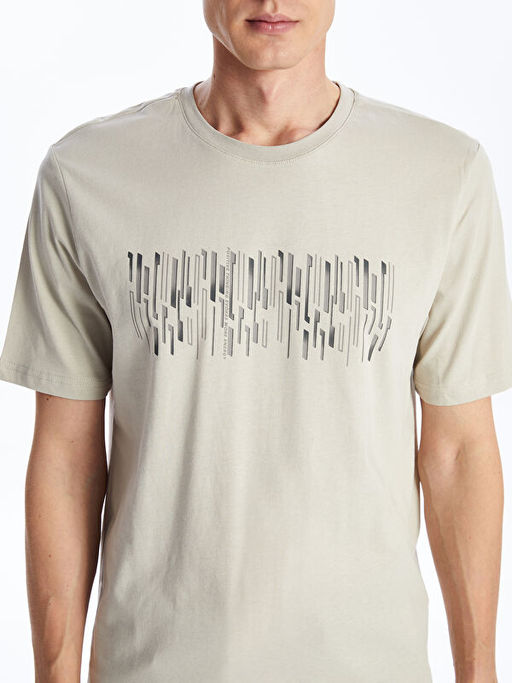 Bisiklet Yaka K?sa Kollu Bask?l? Penye Erkek Ti??rt