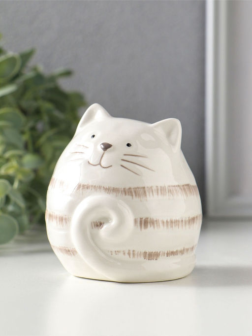 Сувенир керамика "Полосатый котик-шарик" 8х7,5х8,5 см