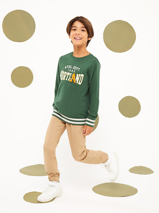 Bisiklet Yaka Bask?l? Uzun Kollu Erkek ?ocuk Sweatshirt - Waikiki фото 2