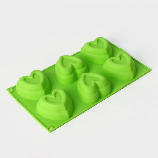 Форма для выпечки Доляна «Сердце в сердце», силикон, 17.5×30 см, 6 ячеек (8×8 см), розовая