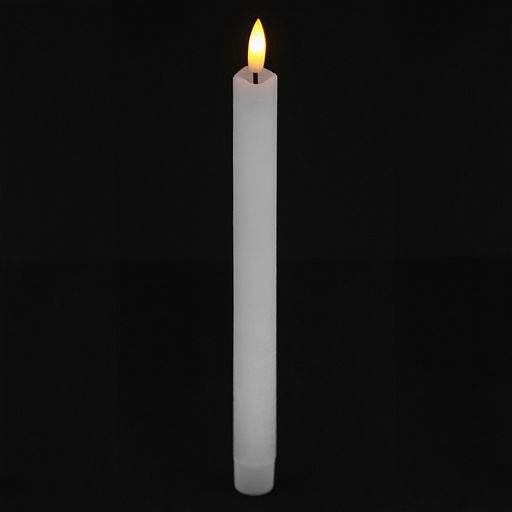 Свеча столовая, восковая, светодиодная на батарейках "Столовая" д2,2см h22,3(25)см, свет теплый, с мерцанием, цвет белый, питание от 2-х батареек ААА (в комплект не входят), 2 штуки в ПВХ коробке (Китай)