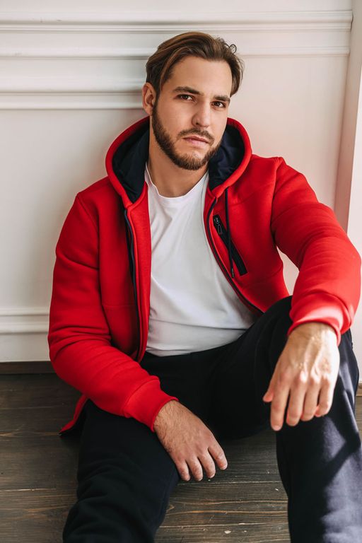 утепленный Спортивный костюм М-1617: Футер 3-х ниточный Красный / Тёмно-синий - Relay фото 5