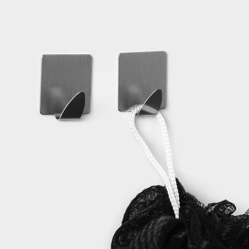 Цена за 2 шт. Крючки самоклеящиеся SAVANNA «Квадрат», 2 шт., металл, 3.8×3.5×1.5 см, хромированные