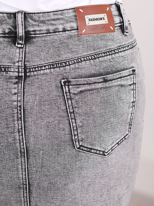 Юбка джинсовая серая на пуговицах спереди - Almond фото 5