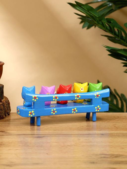 Сувенир «Котята на скамейке», 19×8×6 см, дерево, голубой