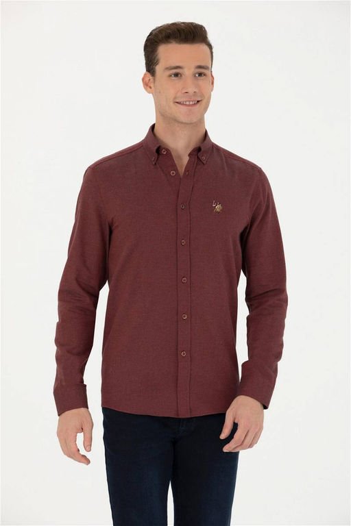 Мужская бордово-красная базовая рубашка с длинным рукавом - U.s. polo assn фото 3