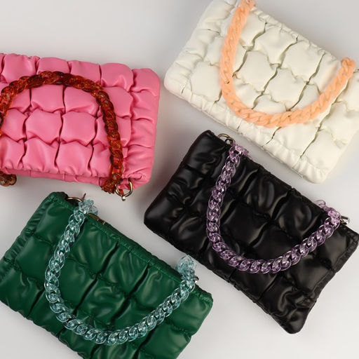 Цена за 2 шт. Цепочка для сумки, пластиковая, с карабинами, 23×17 мм, 68 см, цвет сиреневый, серебряный